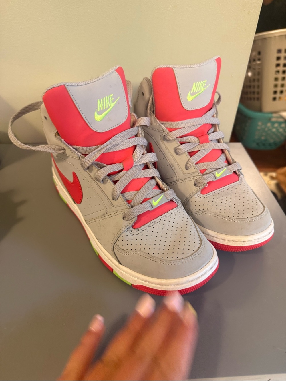Nike Mid-Top Sneakers in Gray, Pink & Neon Yellow